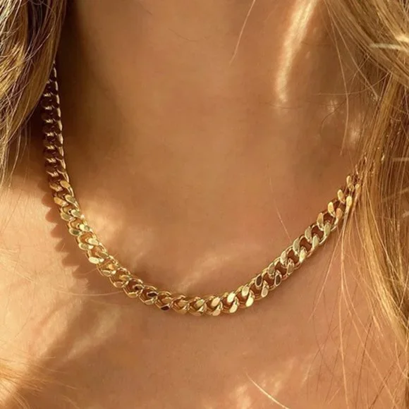 New Gold Cuban Link Chain Necklace Men Women Unisex - Picture 1 of 2